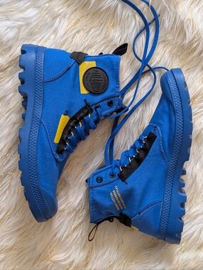 Palladium Pampa Hi Re-Craft Unisex Lace Up Vegan Canvas Ankle Boot Blue Sz 8w